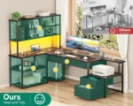 79 inch L Shaped Desk with 5 Drawers, Reversible L Shaped Gaming Desk with LED Light & 2 Power Outlets, Customized – top