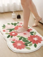 Creative Flower Bath Mat Home Bathroom Decoration Rug Thickened Flocking Super Fiber Carpet Absorbent Foot Mat Anti-slip