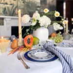 European Klein blue hibiscus bone porcelain plate ins wind European household high-end tableware housewarming gift box – in