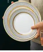 Creative Round Plaid Western Dinner Plate Exquisite Bone China Cooking Plate Modern Hotel Restaurant Tableware Kitchen