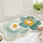 Green leaves flocking non slip bath mat on bathroom floor