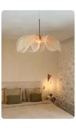 WabiSabi Japan Minimalist LED Ceiling Pendant Light Fabric Flower Chandelier Home Decoration Hotel Restaurant Island Indoor