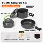 Aluminum Outdoor Camping Cookware Set, With Mesh Bag Folding Cookset Camping Kitchen Cooking Teapot and Pans Equipment