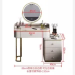 White MDF dressing table with mirror and stool in a modern bedroom setting