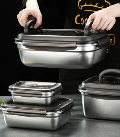 Large Capacity Stainless Steel Fresh-keeping Box with Lid Handle Sealed Refrigerator Food Storage Containers Kitchen