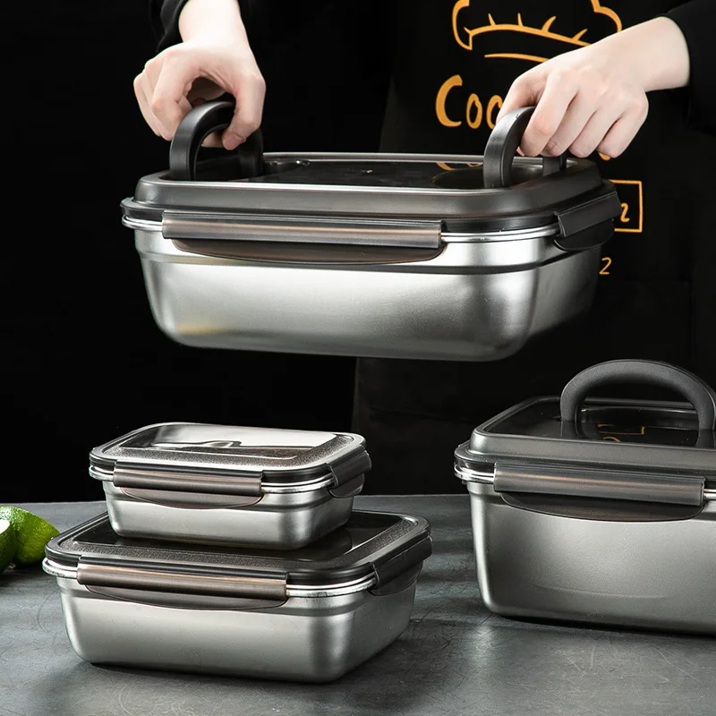 Sc90d27401cc043ad94460240ebebfa77D.webp Large stainless steel food storage container with lid and handle for refrigerator organization