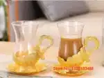 Gold Coffee Cup And Saucer Set Luxury Royal Court Exclusive Glasware Middle East Arabic Black Tea Glass & Dish Set Mug