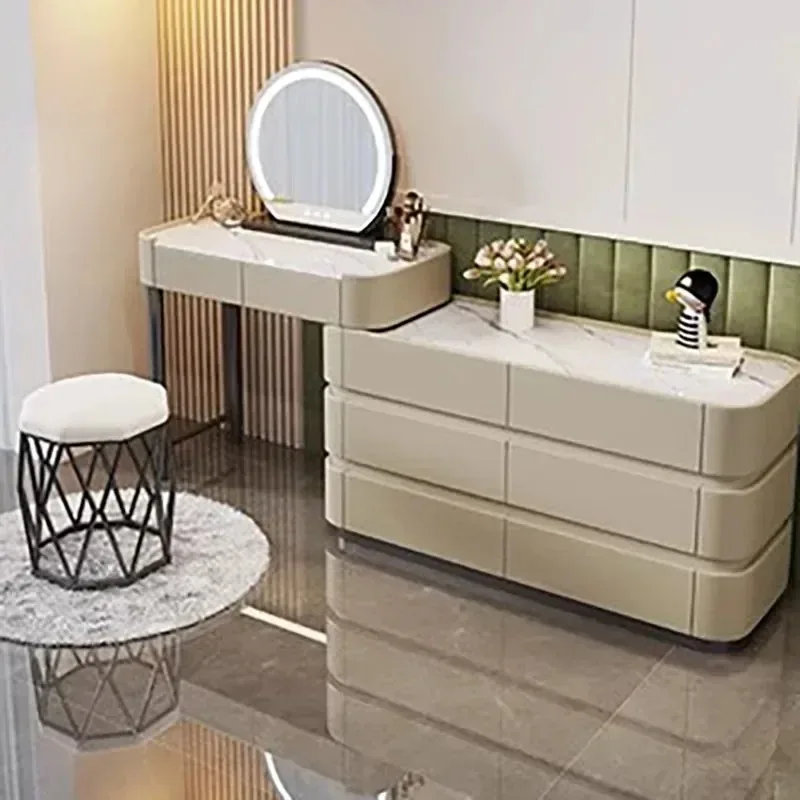 Goldoma Modern Dressing Table with Mirror and Stool