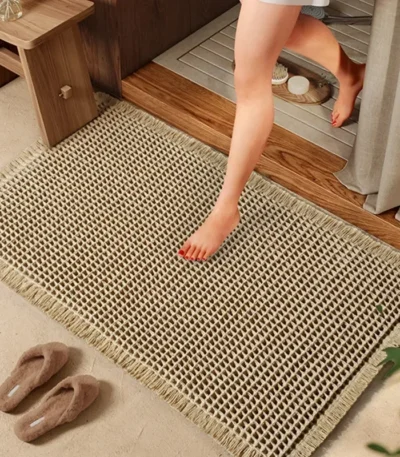 Polyester-cotton Waffle Bath Mat Bathroom Door Mat Anti-slip Foot Mats Water-absorbent, Quick-drying Floor Towel Anti-slip