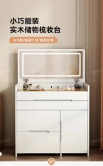 Modern white LED vanity dresser with mirror and stool - complete makeup table set for bedroom | Goldoma