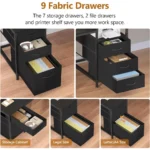 Premium 98.4 Long Computer Desk with 9 Drawers, 2 Person Gaming Desk with LED Lights & Power Outlet, Two Person Home