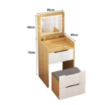 Modern flip cover dressing table with LED light, stool, and three drawers in a bedroom setup
