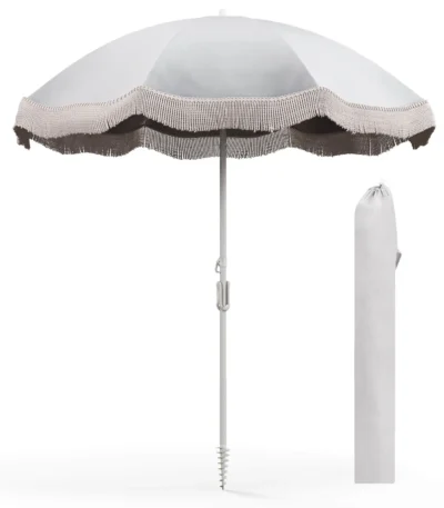 6.5 FT Outdoor Fringe Patio Umbrella w/ Carrying Bag Push Button Tilt for Garden