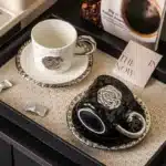 3D Camellia Embossed Ceramic Coffee Cup with Saucer Set, Luxury Mug, Vintage Floral Tea Cup 300ml, Gift for Her Home &