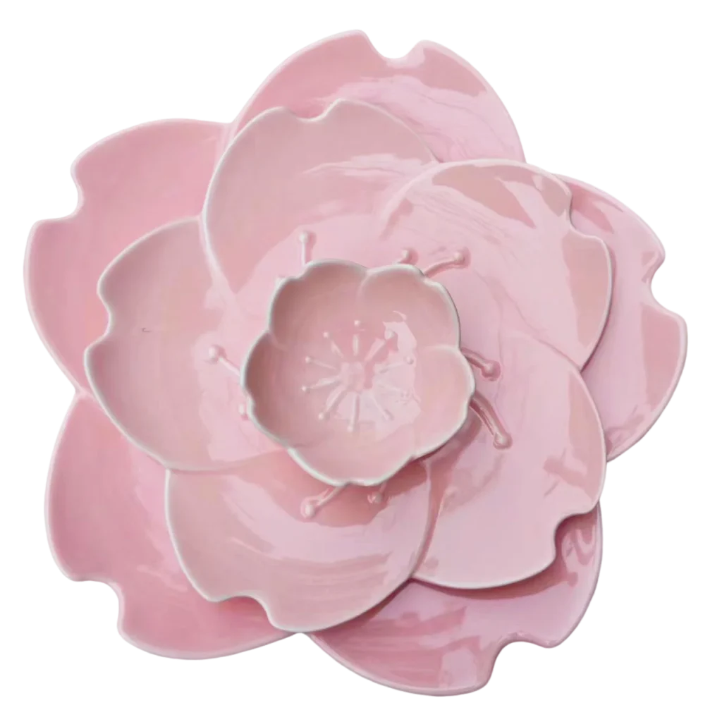 GIEMZA Ceramic Dinner Plates 3pcs Pink Flower White Floral Dish Dinnerware Sets Platos De Ceramica Porcelain Plate Stoneware