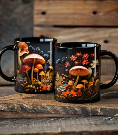 1pc magic mushroom forest Ceramic coffee Mug office milk cup 11oz black tea mug