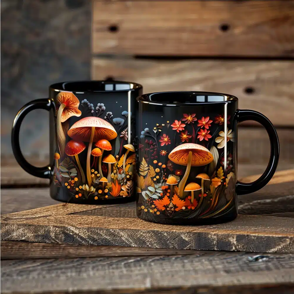 1pc magic mushroom forest Ceramic coffee Mug office milk cup 11oz black tea mug