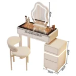 Luxury modern dressing table with mirror and stool in bedroom setting featuring compact vanity with drawers