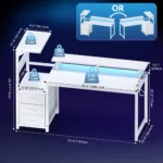 JHK 52In to 59In Gaming Desk with 3 Storage Drawers Wood Office Computer Desks with LED Lights Power Outlets for Office Bedroom - Image 9