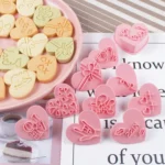 Valentine's Day Heart Cookie Cutters 3D Embosser Set for DIY Cartoon Biscuit Molds Pressable Cookie Stamps Pastry Bakeware