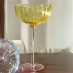 Colorful Glass Vertical Stripes Petal Shaped Glasses Goblet Grape Wine Glass Red Wine Glass Dessert Glass Bowl – side view