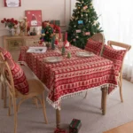 Beautiful Merry Christmas Red Jacquard Christmas Tree Bell Deer Tassel Tablecloth Tea Table Tablecloth Cover Towel