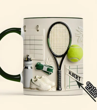 Custom Tennis Theme Ceramic Mug with Name Personalization - Sports Gift for Tennis Lovers