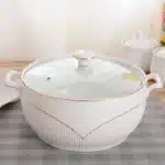 Ceramic Soup Pot Nordic Phnom Penh White Round 2.6L Large Bowl with Lid Cooking Utensils Household Kitchen Supplies