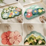 Forest Flower non slip bath mat with 3D clustered design in bathroom