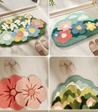 Forest Flower Bathroom Rug with 3D Clustered Design | Heavy-Duty Anti-Slip & CloudSoft Surface | Super Absorbent Bath Mat