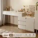 Solid Wood Dressing Table with Mirror and Stool - White – angled view