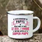 Super Papy Print Mugs Creative Coffee Cups Drink Water Tea Camping Cup Enamel Mug Outdoor Home Handle Drinkware Gift for