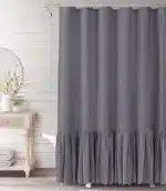 Ruffle Shower Curtain for Bathroom Farmhouse Bohemian, Natural Linen Machine Washable with 12 Hooks, 72"*72" – top view