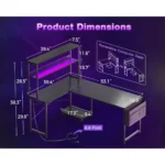 53 Inch L Shaped Gaming Desk with LED Lighting, Reversible Desk with Power Outlets, Customized – close-up detail