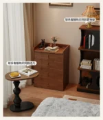 Wooden makeup vanity with mirror and stool in a modern bedroom setting