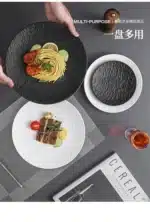 Black dish ceramic plate disc white Western restaurant tableware Barbecue grilled meat serving plate Ceramic frosted steak