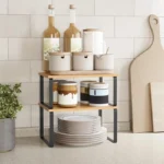 Simple Houseware Cabinet Organizer Shelf Kitchen Counter Shelves Kitchen Storage Spice Rack Stackable Metal and Engineered Wood - Image 5