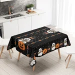 Halloween Round/Traingle Black Pink Tablecloth Pumpkin Spooky Boo Printed Decorative Dining Table Cover for Home Party Decor
