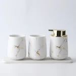 Matte Gold Ceramics Bathroom Set Decor Soap Dispenser Toothbrush Holder cup Soap Dish tray Mouthwash Cup bathroom Washing Set