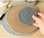 Rope Woven Thermal Insulation Placemat, Home Kitchen Cotton Meal Mat, Dining Table Decor, Cup Coaster, Pot Pad, Europe,