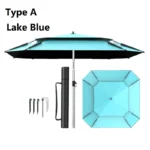 Large beach umbrella with octagonal canopy providing shade on a sunny beach