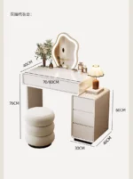 Modern White Wood Dresser with Mirror and Stool – in a cozy room setting
