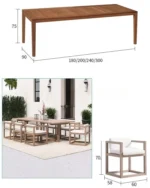 French retro oval dining table with natural wood top and teak base in a dining room setting