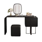 modern extendable dressing table with mirror and stool in a bedroom