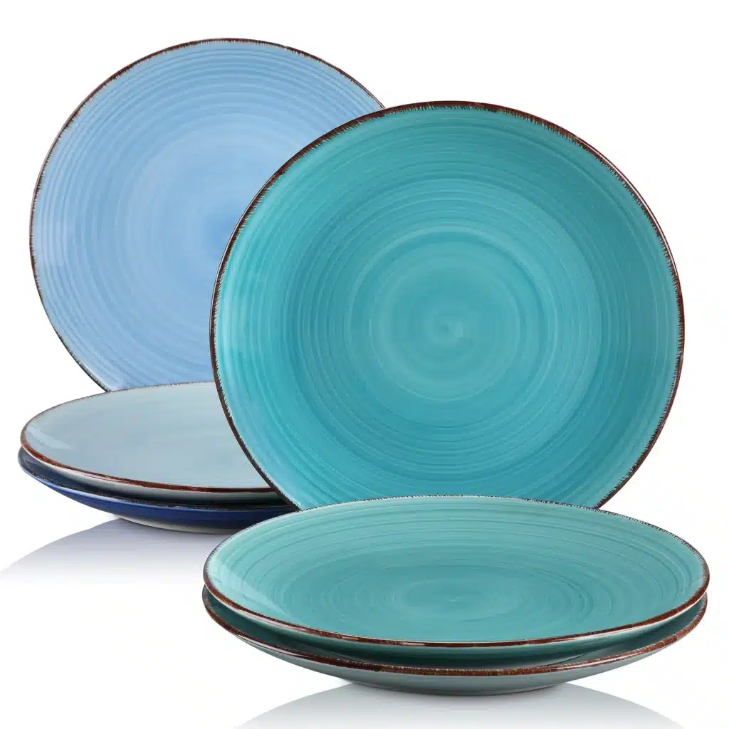 vancasso Bonita Blue 10.4 inch Dinner Plate Set of 6, Handpainted Big Plate Set in Rustic Look, 26.5cm Serving Plate for