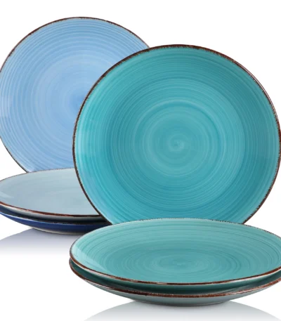 vancasso Bonita Blue 10.4 inch Dinner Plate Set of 6, Handpainted Big Plate Set in Rustic Look, 26.5cm Serving Plate for