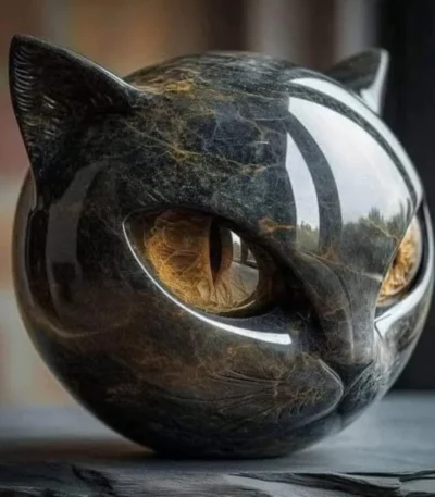 Black Cat Figurine Resin Cat Head Healing Stone Marble Texture Cat Stone Resin Cat Sculpture Ornament for Home Office Desk