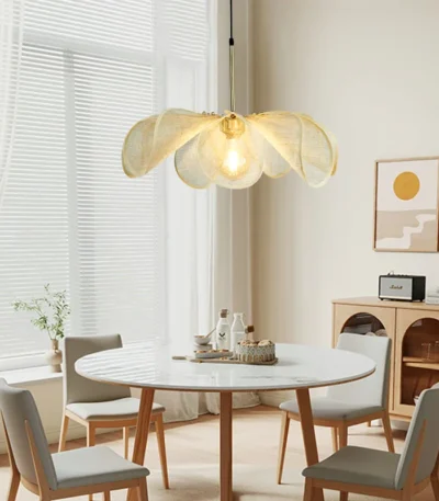 WabiSabi Japan Minimalist LED Ceiling Pendant Light Fabric Flower Chandelier Home Decoration Hotel Restaurant Island Indoor