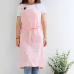 Vintage Washed Cotton Apron Japanese Simple Style Slim Long Apron Baking Cooking Nail Salon Workwear – side view