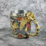 Creative 3D Mechanical Dragon Scale Beer Mug Large Capacity Coffee Cup Vintage Goblet 304 Stainless Steel Resin Bar Wine